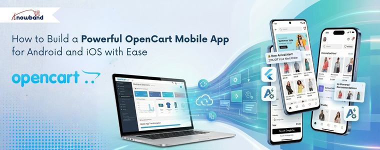 OpenCart mobile app builder dashboard showing Android and iOS app preview
